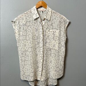 Rebecca Taylor Silk Ivory and Gray Button Down Shirt